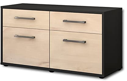 Lqliving Lowboard - Beistellschrank Alena, Korpus: anthrazit matt, Front: Holz-Design Zeder (92x49x35cm), mit Metall Griffen, Made in Germany