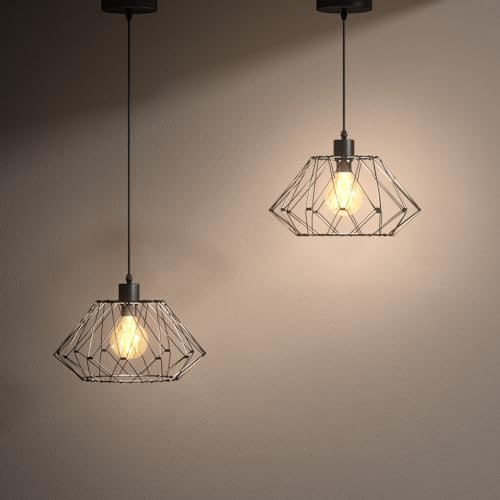 EMKE Pendellampe Lydia 2 Stück, Pendelleuchte Retro 1 flammige Hängelampe Modern, Design Deckenleuchter für Esstisch Esstischlampe Wohnzimmerlampe Hängeleuchte Metallschirm Verformbar für E27