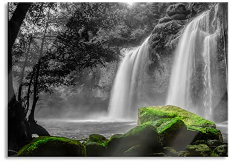 Pixxprint Glasbild, Wandbild aus Echtglas, Wasserfall im Dschungel, 100x70 cm, inkl. Aufhängung und Abstandshalter