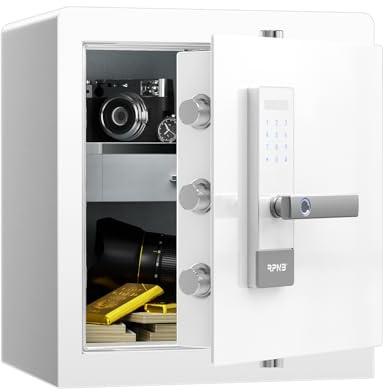 RPNB Home Safe Box,Personal Money Safe,Biometric Cabinet Safes,45 L | White Money Safe for Home, Metal Office Safe with Fingerprint Lock,Voice Prompt,One-Touch Unlock,Jewellery Drawer,Home,Hotel