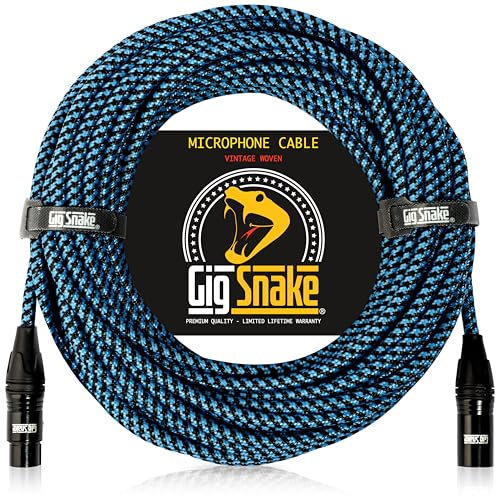 Gig Snake Microphone Cable 50 ft - Blue XLR Male to Female Mic Cable - Professional Studio Quality Microphone Cord and XLR Patch Lead - Reliable Dynamic Low Noise Braided Microphone Wire