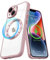 Pepmune Magnetic Case for iPhone 14 Compatible with MagSafe Wireless Charging and Camera Lens Protector,Clear Plating Bumper Shockproof TPU Full Protective Transparent,Pink