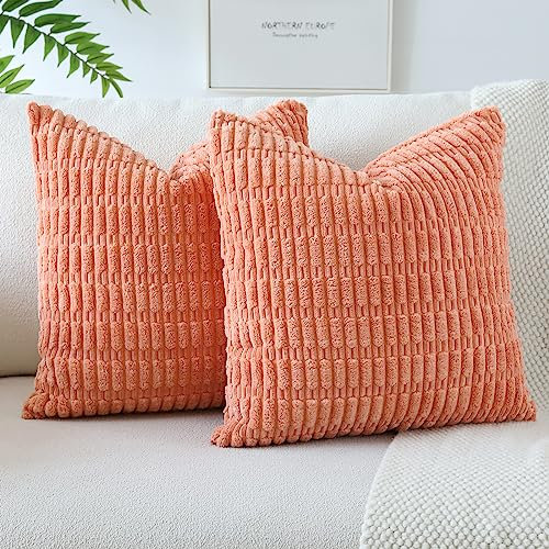 JOTOM 2er Set Kordsamt Weicher Kissenbezüge Moderne Kissenhüllen Dekorative Sofakissen Dekokissen Zierkissenbezug für Wohnzimmer Sofa Schlafzimmer Orange Rosa 45x45 cm