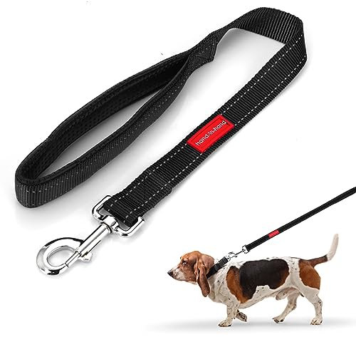 simarro Hausleine für Hunde, 60cm Hunde Leine Kurze Hundeleine mit gepolstertem Griff doppeltes Gurtband Nylon reflektierende Haustier Leinen Hundeleine Hundeleine kleine Mittel große Hunde (Schwarz)
