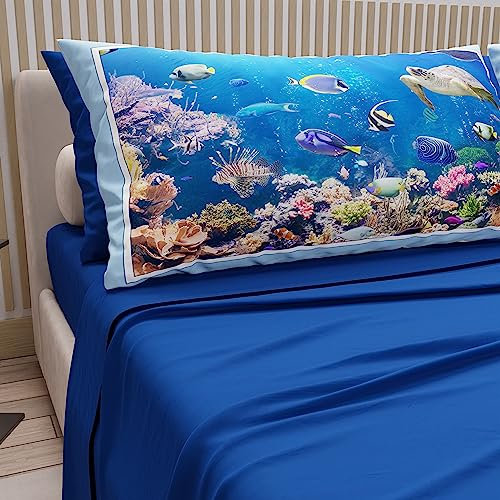 PETTI Artigiani Italiani -Lenzuola Matrimoniali in Cotone con Federe in Stampa Digitale, Per Letto Matrimoniale, Completo Lenzuolo Sopra e Sotto con Angoli, Blu Elettrico, 100% Made in Italy
