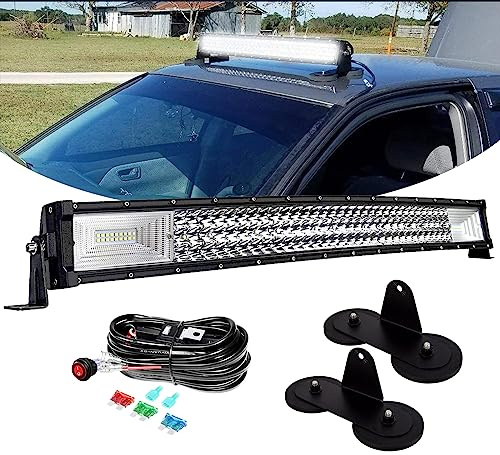 PICAA Gebogen 32 Zoll 405W LED Lichtleiste KFZ, LED Arbeitsscheinwerfer mit Magnetische Halterung en 12V Kabelbaum Kit, Offroad Lightbar LKW Lichtbalken Zusatzscheinwerfer Auto