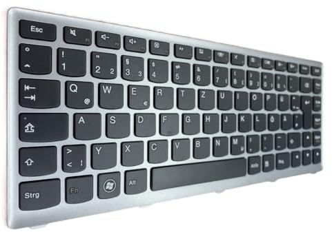 T-ProTek DEUTSCHE - Tastatur Schwarz. Silber Rahmen kompatibel für Lenovo IdeaPad U310 (MAG8EGE)