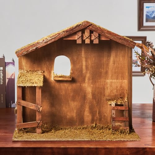 BESBLEE Christmas Decorations Manger Scenes for Inside 10&11&12 inch Scale Holy Family Wooden Nativity Stable Desk Decoration Collectable （16.9 x 6.1 x 15.7）