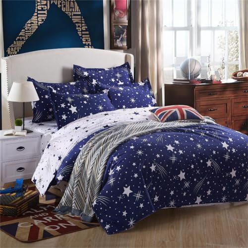 Koudi Sterne Kinder Bettwäsche 100x135 Jungen Dunkel Weiß Blau Stern-Muster Bettbezug Sterne Motiv Mikrofaser Wende Bettwäsche mit Kissenbezug 40x60 cm