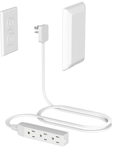 3ft Flat Plug Extension Cord with Outlet Covers, Ultra Thin Outlet Corrector with Cord Concealer Kit, 3 Outlet Power Strip, 13A 125V 1625W, Size