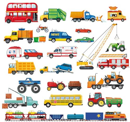 decalmile Wandtattoo Kinderzimmer Junge Fahrzeuge Baustelle Wandaufkleber Lastwagen Baufahrzeuge Traktor Autos Wandsticker Jungen Babyzimmer Spielzimmer Wanddeko