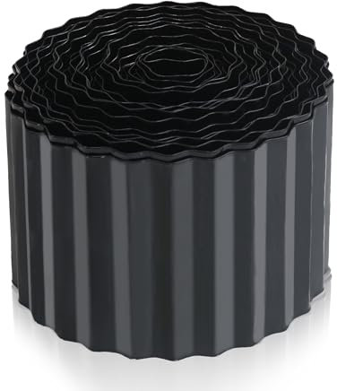 Quibbay Bordure de jardin ondulée en métal galvanisé pour parterres de fleurs à faire soi-même, bordure de jardin galvanisée pour pelouse, jardin et cour (noir, 15,2 cm x 15,2 m)