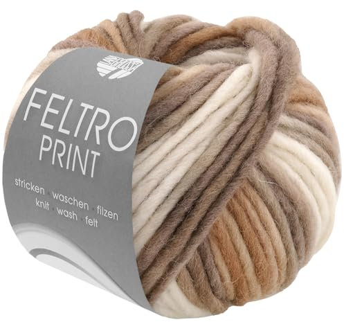 LANA GROSSA Feltro Print | Filzgarn für Kreativhandwerk, hochwertige Wolle zum Nass- und Trockenfilzen | Handstrickgarn aus 100% Schurwolle | 50g Wolle zum Stricken & Häkeln | 50m FB 1307