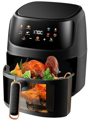 Air Fryer,8L Friteuse Sans Huile 8 Programmes de Cuisson Préréglés avec Fenêtre de Visualisation, Écran Tactile, Fonction Rendez-vous, Friteuse Multifonctionnelle Adaptée à la Cuisine (Noir)