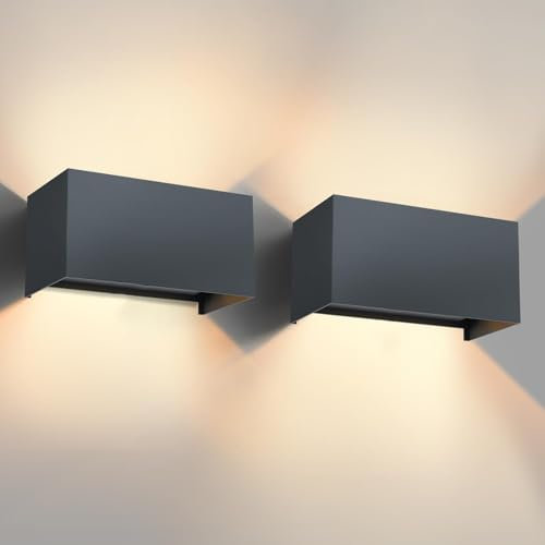 vatato LED Wandleuchte 24W, 3000K Außenlampe Außenleuchte Warmweiß, IP65 Innen/Aussen Aluminium Wandlampe, Außenwandleuchte Mit Einstellbar Abstrahlwinkel (Anthrazit 2 Stück)