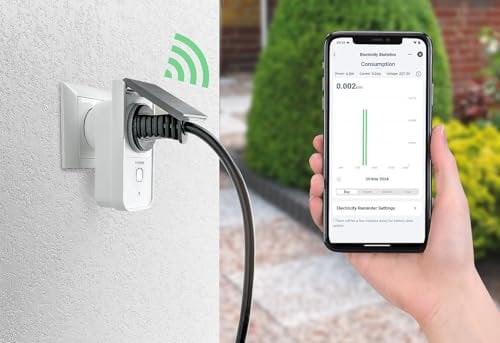 Luminea Home Control Zeitschaltuhr Outdoor: Outdoor-WLAN-Steckdose, Energiekostenmesser, App, Matter-zertifiziert (Zeitschaltuhr Digital Steckdose, Alexa Smart Plug, Fernbedienung)