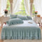 Epinki Bettrock 200x220cm Allergiker, Spitze Bettrock Tagesdecke Einfarbig Blau Matratzenschutz, Baumwolle Spannbettlaken für Boxspringbett & Wasserbett