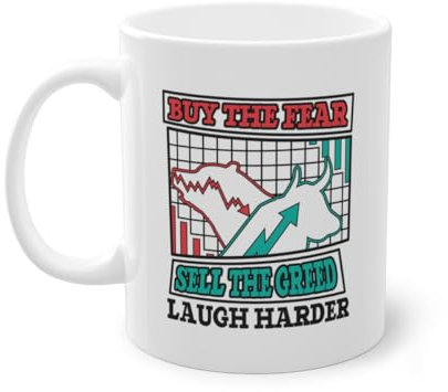 Buy The Fear Sell The Greed Börse Aktieneinsteiger Kaffeetasse | Aktienmarkt Trader Aktien Tasse Weiß (11226B)
