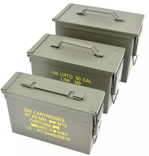 Heavy-Duty Military Ammunition Storage Box Set - Metal Construction & Army Green - Reliable Tool Organizer, Toolbox Chest with Rubber Seal - Stackable Design for Versatile Storage Solutions (Large)