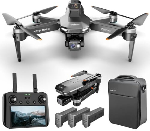 X-Verse KF104 MAX2 Drohne mit Kameras 4K HD EIS, Bildschirmfernsteuerung, RC 6km, 3 Achsen Gimbal, 360d° Hindernis Vermeidung, Professionelle Faltbarer Quadcopter für Erwachsene -3 Batterien