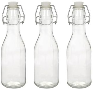 Argon Tableware 250ml Botellas de Vidrio con Tapa Abatible - Claro - 3x Reutilizable Vacío Agua Vino Leche Aceite de Oliva Jugo Ginebra Cerveza Casera Fabricación de Cerveza Refrigerador Dispensador