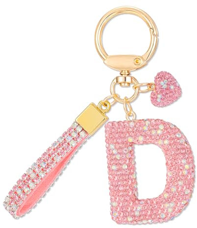 MWOOT Rosa Auto Portachiavi Regalo per Donne Ragazze Iniziale Lettera Portachiavi Carino Bling Ciondolo per Borsa Zaino Borsetta Ciondoli, D