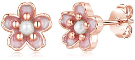 Bewenda Silber Blumen Ohrstecker für Damen Mädchen, Kirschblüte Ohrringe Silber 925 Stecker, Hypoallergen Ohrstecker mit Perle Klein 7mm, Süße Blumenohrringe Schlafen Knorpel Stecker mit Geschenkbox