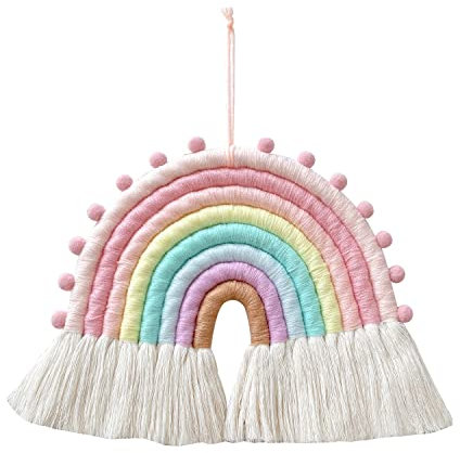 Regenbogen Wandbehang, Gewebt Regenbogen Makramee Wandteppich Wandbehang Home Decor für Schlafzimmer Wohnzimmer Babyzimmer Wohnung - 26x21CM.