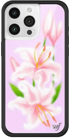 Wildflower Sweet Lily Schutzhülle für Apple iPhone 15 Pro Max, schwarzer Schutzrahmen, sturzsicher bis 1,2 m, frauengeführtes Kleinunternehmen, Pink/Grün, florales Design, niedlich, trendig