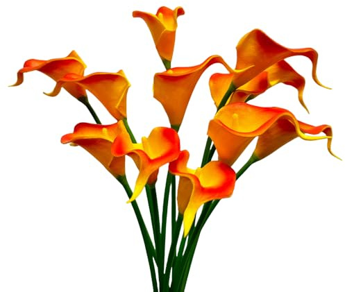 12pcs Orange Red Artificial Calla Lily Flowers, Single Heads PU Real Touch | 13 Small Flower Bouquet Accessorie,Calla Lily Bridal Wedding Bouquet for Greenery Plants Indoor Outside Garland Office Decor