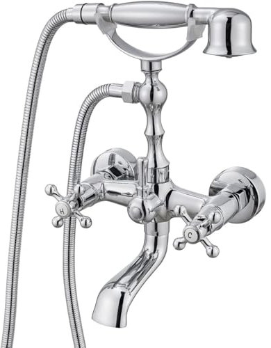 Wuyangcun Robinet Mitigeur pour baignoire Vintage en Laiton Chromé Mitigeur à Double poignée 3 Fonctions Hauteur 30cm
