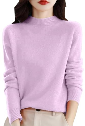 Maglione da donna in cashmere, morbido top in lana con maniche lunghe e colletto alto, semplice maglione basic