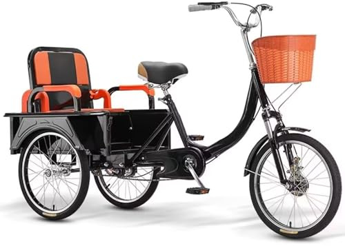 LSQXSS Dreirad-Cruiser mit klappbarem Sitzbezug für Passagiere und Gepäck, Verstellbarer Sattelstütze, 20-Zoll-Geländerädern, Erwachsenen-Dreirad mit Vorderradfederung, Zweikettenantrieb