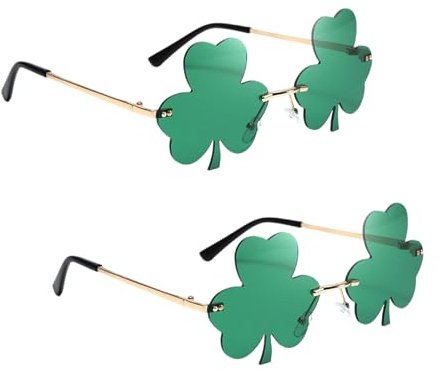 QCZJ St. Patrick's Day Sonnenbrillen, Grüne Party Sonnenbrillen, Irische Grüne Kleeblatt Sonnenbrille, Kobold Kostüm Sonnenbrille mit Metallrahmen für Damen und Herren auf Partys
