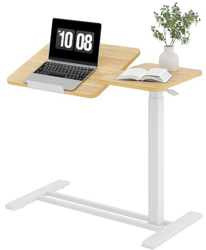SANODESK Höhenverstellbarer Beistelltisch mit Rollen 80 × 40 cm | Halb klappbare Tischplatte mit 75° Neigung, Gasfeder, 65–104,5 cm höhenverstellbar, mobil für Sofa und Bett (Ahorn)