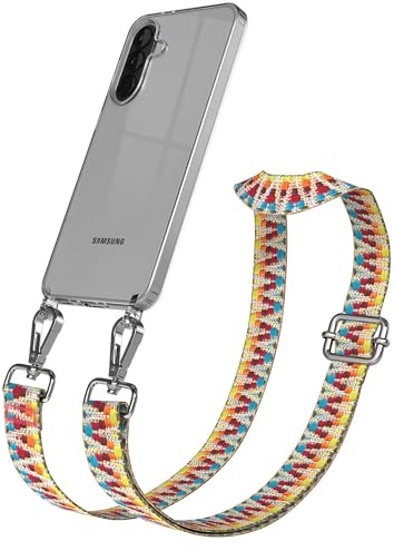 EAZY CASE Handykette - Verstellbares Taschenband kompatibel mit Galaxy A37, Schulterriemen, Handykordel mit Silikon Hülle, Umhängetasche, Regenbogen Silber