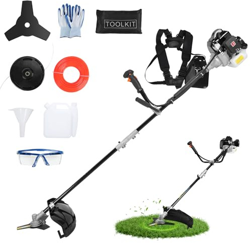 Débroussailleuse Thermique 52CC Essence, Coupe Bordure Puissant 2 Temps, Coupe Herbe Thermique Multifonction, Tondeuse Débroussailleuse Portable Jardin (Noir)