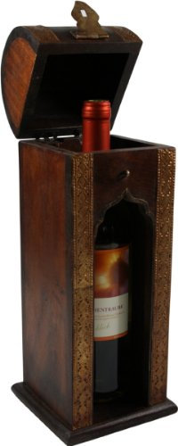Guru-Shop Botellas de Vino Caja de Madera con Adornos de Latón, Embalaje de Regalo Caja de Regalo de Botella de Vino, Caja de Vino, Caja de Vino - Modelo 3, Marrón, 36x11x11 cm, Latas, Cajas Ataudes