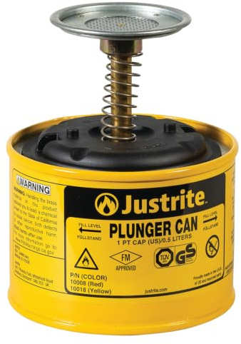 Justrite, 10018, Plunger Can, 1 Pt., Steel, Yellow