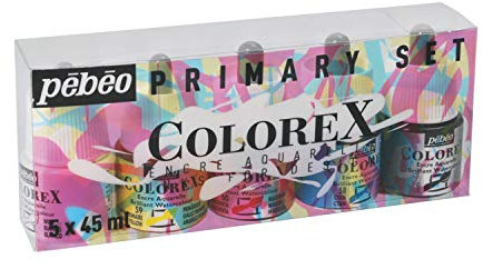 Pébéo - Colorex Box 5 Vials 45 ml Assorted - Manga Drawing Kit & Illustration Pébéo Colorex - The Essential Colorex Ink Watercolor Pébéo Primary Colors - Cyan, Magenta, Yellow, Black and White assorted colours,5x45ml,035076