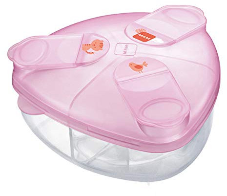MAM Formula Dispenser | Stores 40g Per Serving and Holds 3 Servings | Spill-Free Snap Cover for Easy Opening | Baby Accessories | Pink (Various Designs)