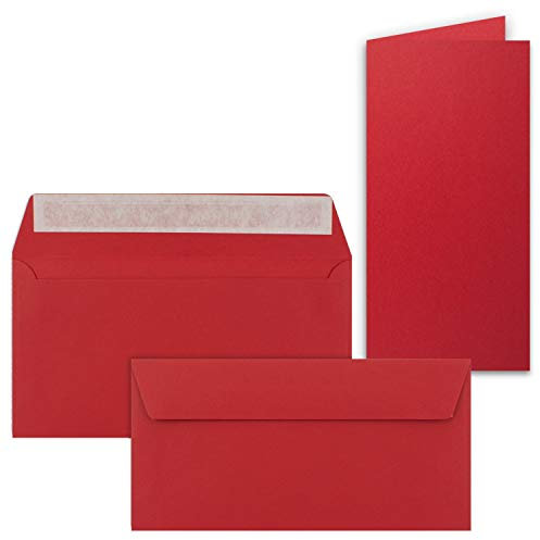 50x Faltkarten Set mit Brief-Umschlägen Rosen-Rot (Rot) - DIN Lang - 21 x 10,5 cm - Premium Qualität - FarbenFroh® von Gustav NEUSER®
