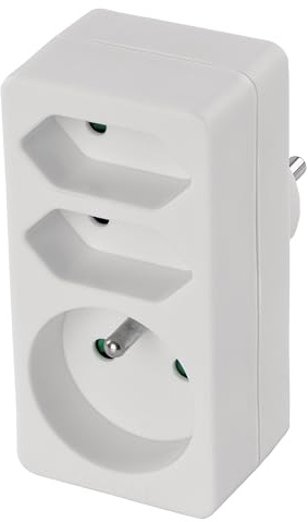 EMOS - 3-fach Steckdosenadapter: 2x Euro +1x French Steckdose, Mehrfachsteckdose 3x mit erhöhtem Berührungsschutz, Weiß, 250V/3680W
