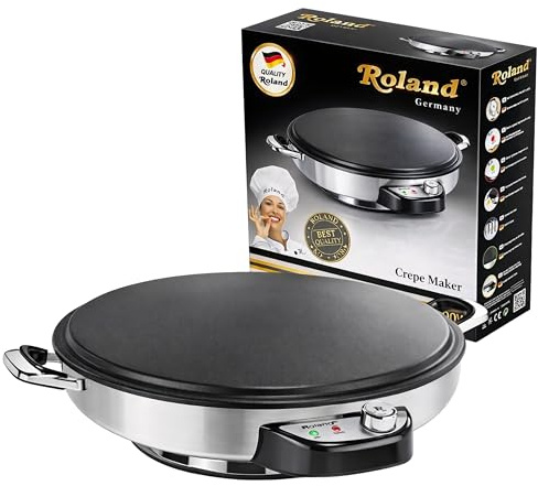 Roland Germany Fladenbäcker 50cm – Elektrischer Pfannkuchen Yufka Katmer Gerät – 2300W, beschichtet, Temperaturregler, Edelstahl, 17474