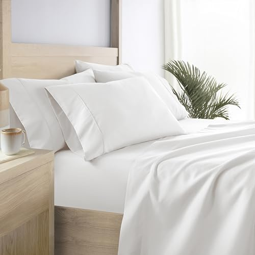 Linen Market Brushed Microfiber Queen Sheet Set 4 Piece – Oeko-TEX Certified Ultra Soft & Wrinkle-Free - 16 Deep Pocket Sheets - Easy Care Queen Size - White