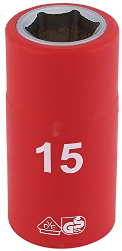 Draper 31835 1/2-Inch Square Drive Fully Insulated VDE Socket, 15 mm Size