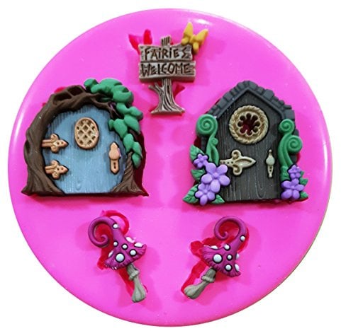 Faries Welcome Fairy Doors and Toadstools Silicone Mould Mold for Cake Decorating Cake Cupcake Toppers Icing Sugarcraft Tool by Fairie Blessings