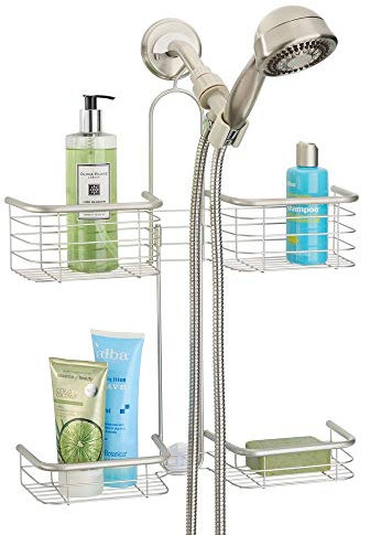 mDesign Duschablage für das Badezimmer - Duschkorb mit 4 Körben für Shampoos, Duschgel etc. - Duschregal aus Metall, zum Befestigen ohne Bohren - Silber matt