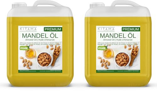 Kitama Mandelöl - 100% rein - natürlich & vegan - wertvolles Öl zur Hautpflege für Massage Kosmetik Spa - Ideal für Aromatherapie als Basisöl Massageöl (10-Liter)