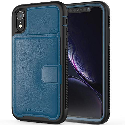 TECHGEAR iPhone XR Case, Tough Armoured Card Wallet 360 Shock Proof Protective Case Cover with Card Slots Wallet & Stand Compatible with Apple iPhone XR 6.1 - Blue